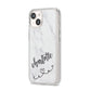 Grey Personalised Marble with Illustration Text iPhone 14 Clear Tough Case Starlight Angled Image