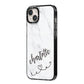 Grey Personalised Marble with Illustration Text iPhone 14 Plus Black Impact Case Side Angle on Silver phone
