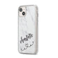 Grey Personalised Marble with Illustration Text iPhone 14 Plus Clear Tough Case Starlight Angled Image