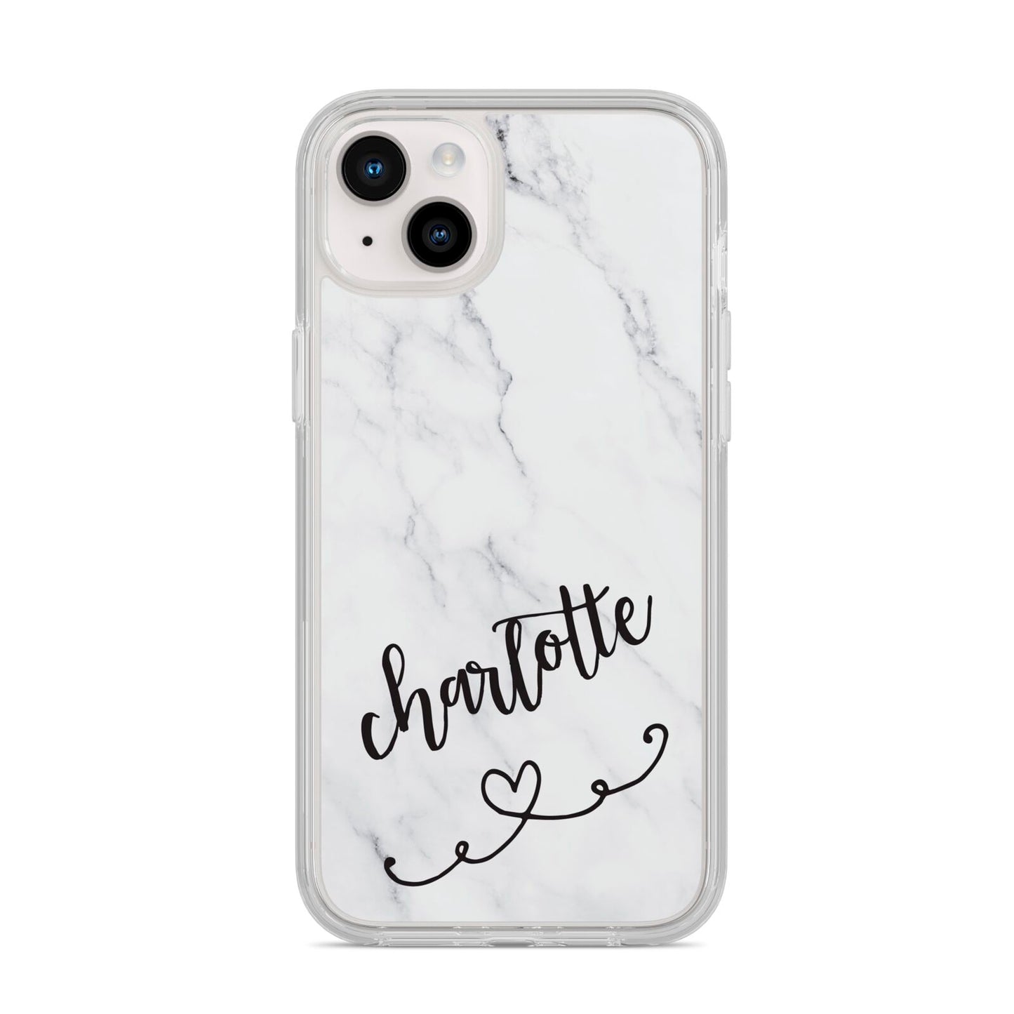 Grey Personalised Marble with Illustration Text iPhone 14 Plus Clear Tough Case Starlight