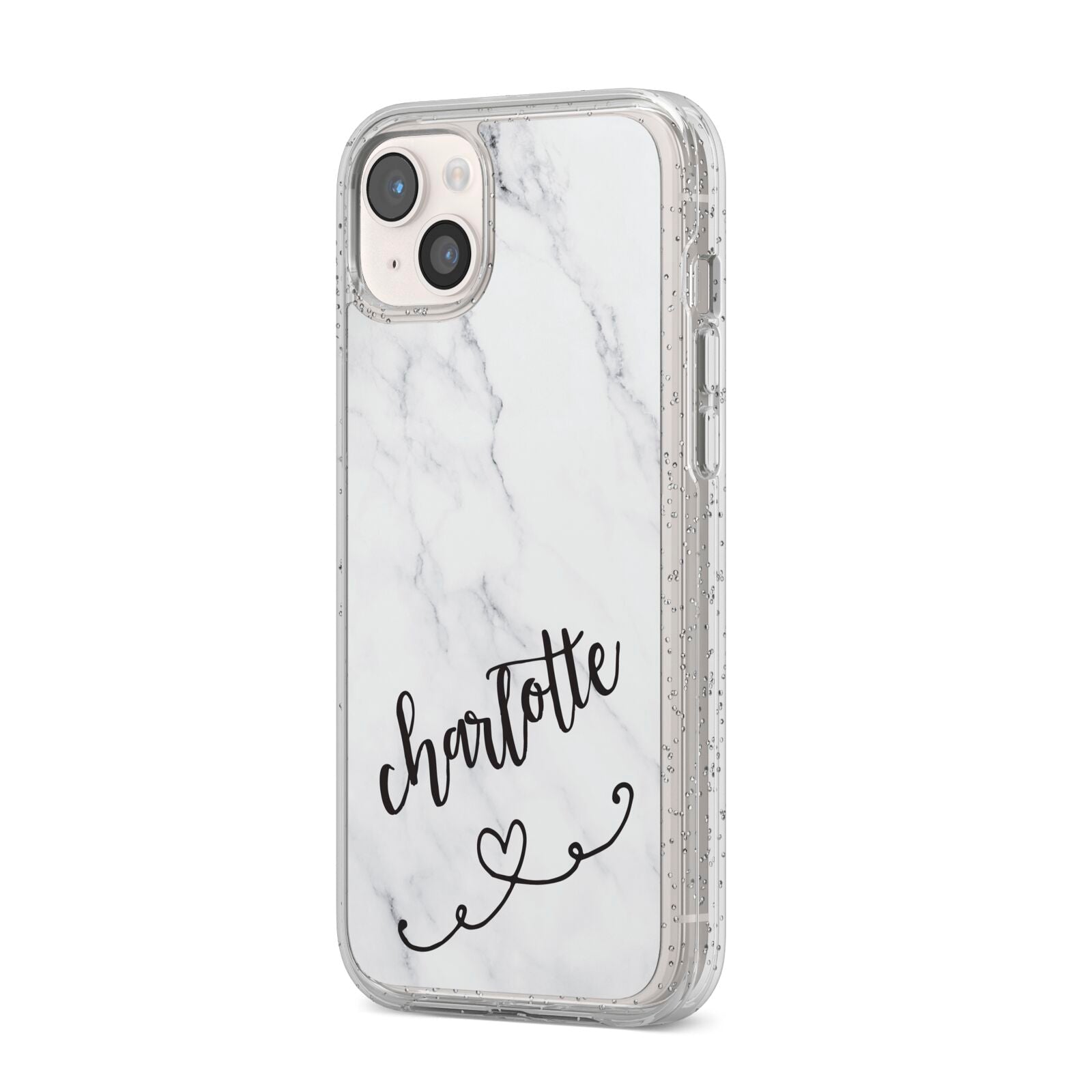 Grey Personalised Marble with Illustration Text iPhone 14 Plus Glitter Tough Case Starlight Angled Image