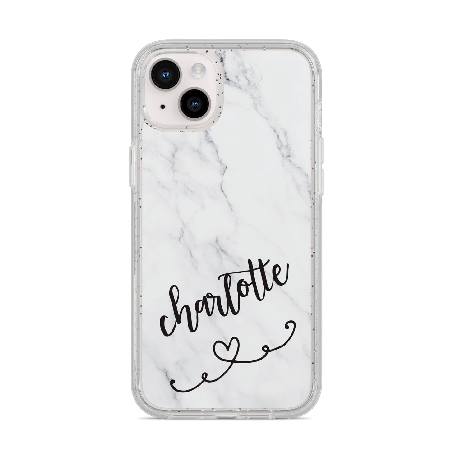 Grey Personalised Marble with Illustration Text iPhone 14 Plus Glitter Tough Case Starlight