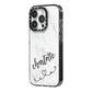 Grey Personalised Marble with Illustration Text iPhone 14 Pro Black Impact Case Side Angle on Silver phone
