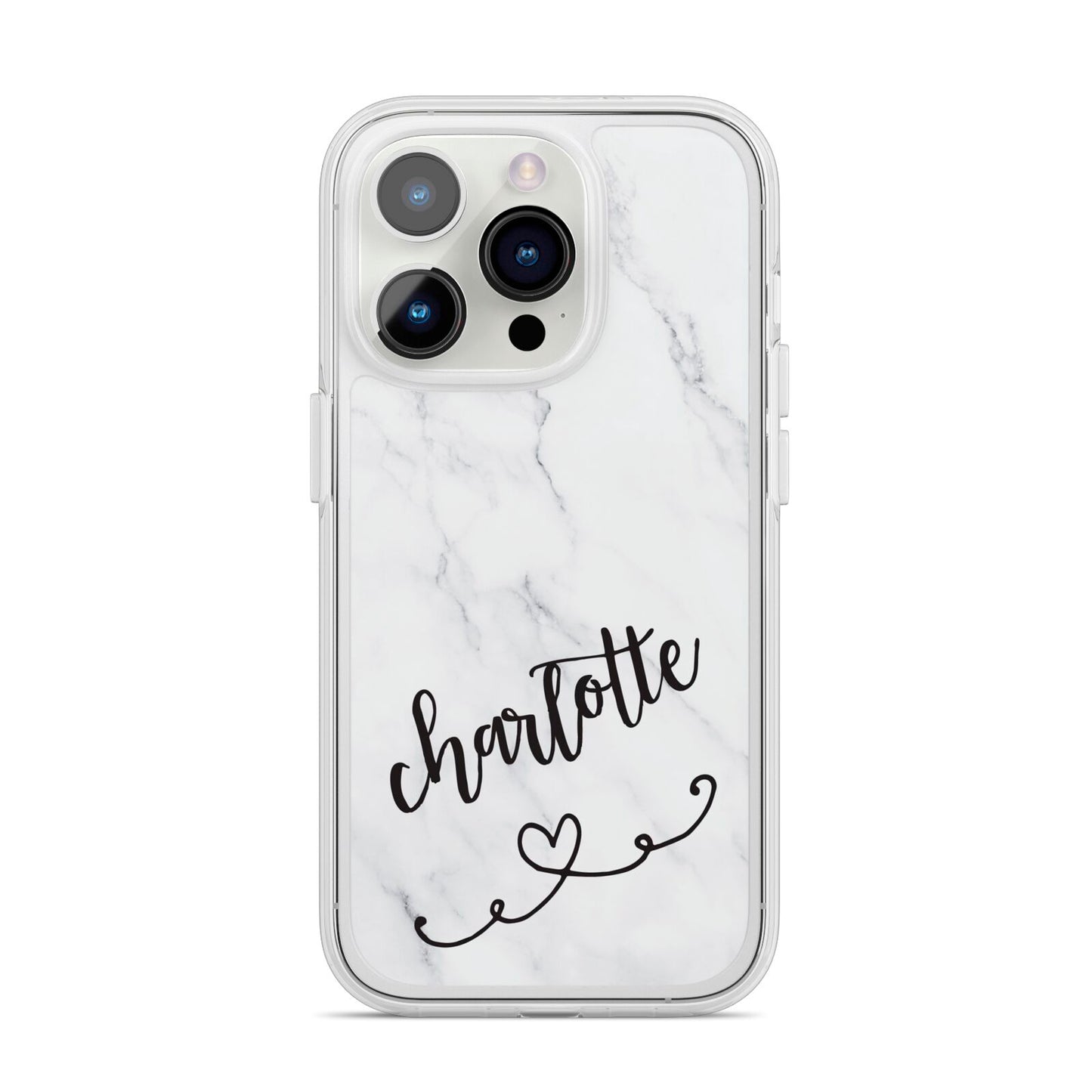 Grey Personalised Marble with Illustration Text iPhone 14 Pro Clear Tough Case Silver