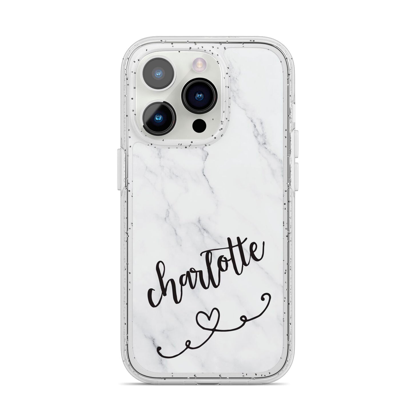 Grey Personalised Marble with Illustration Text iPhone 14 Pro Glitter Tough Case Silver