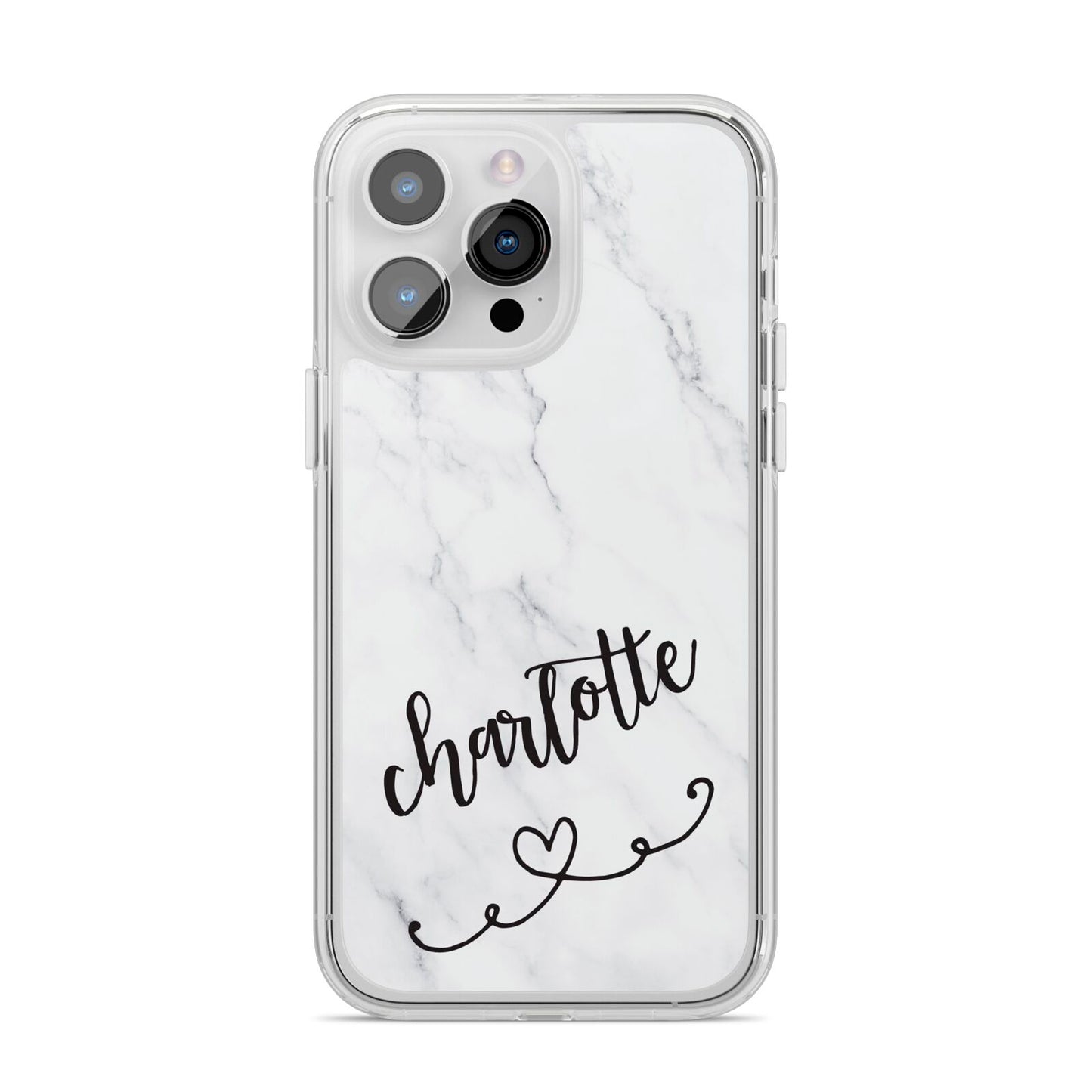 Grey Personalised Marble with Illustration Text iPhone 14 Pro Max Clear Tough Case Silver