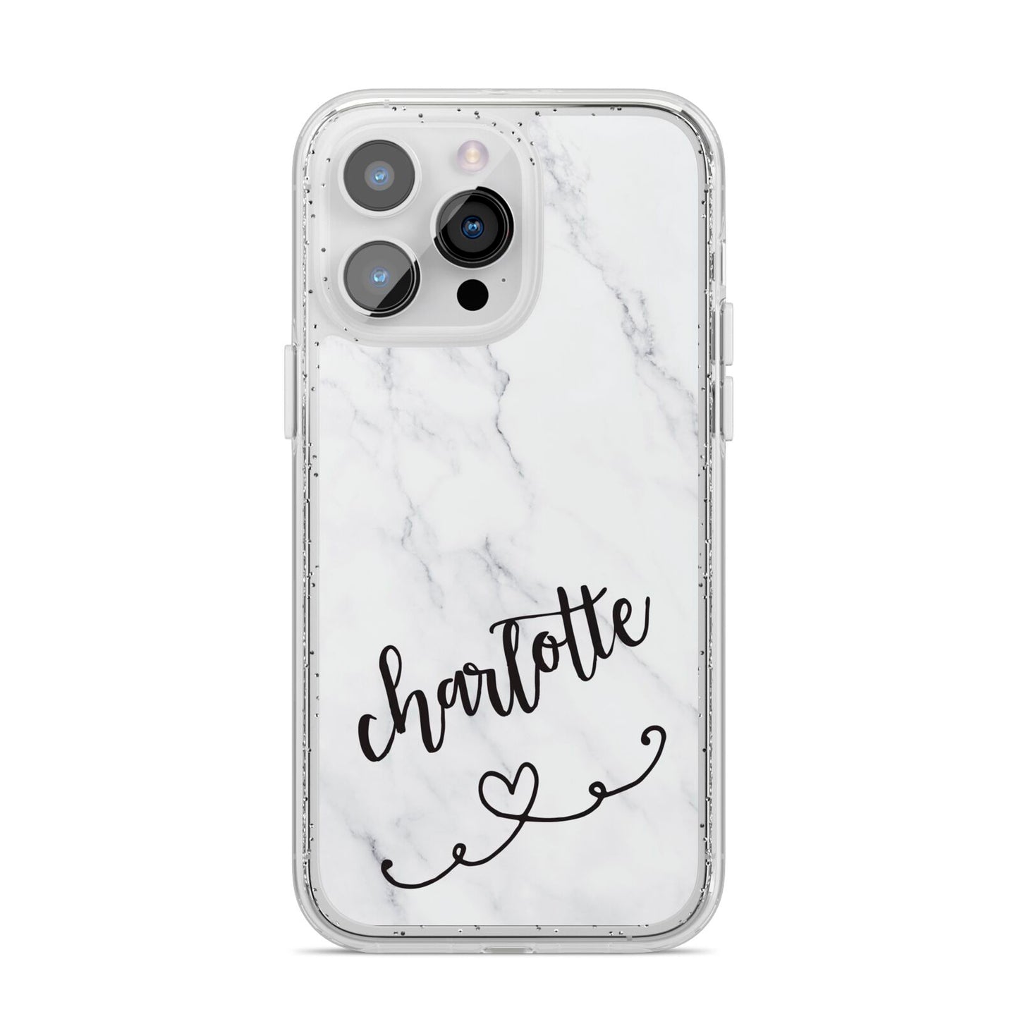 Grey Personalised Marble with Illustration Text iPhone 14 Pro Max Glitter Tough Case Silver