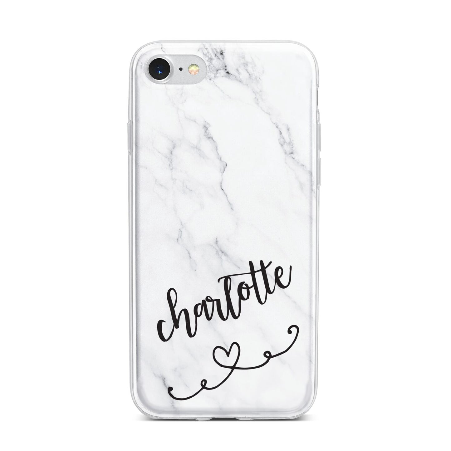 Grey Personalised Marble with Illustration Text iPhone 7 Bumper Case on Silver iPhone