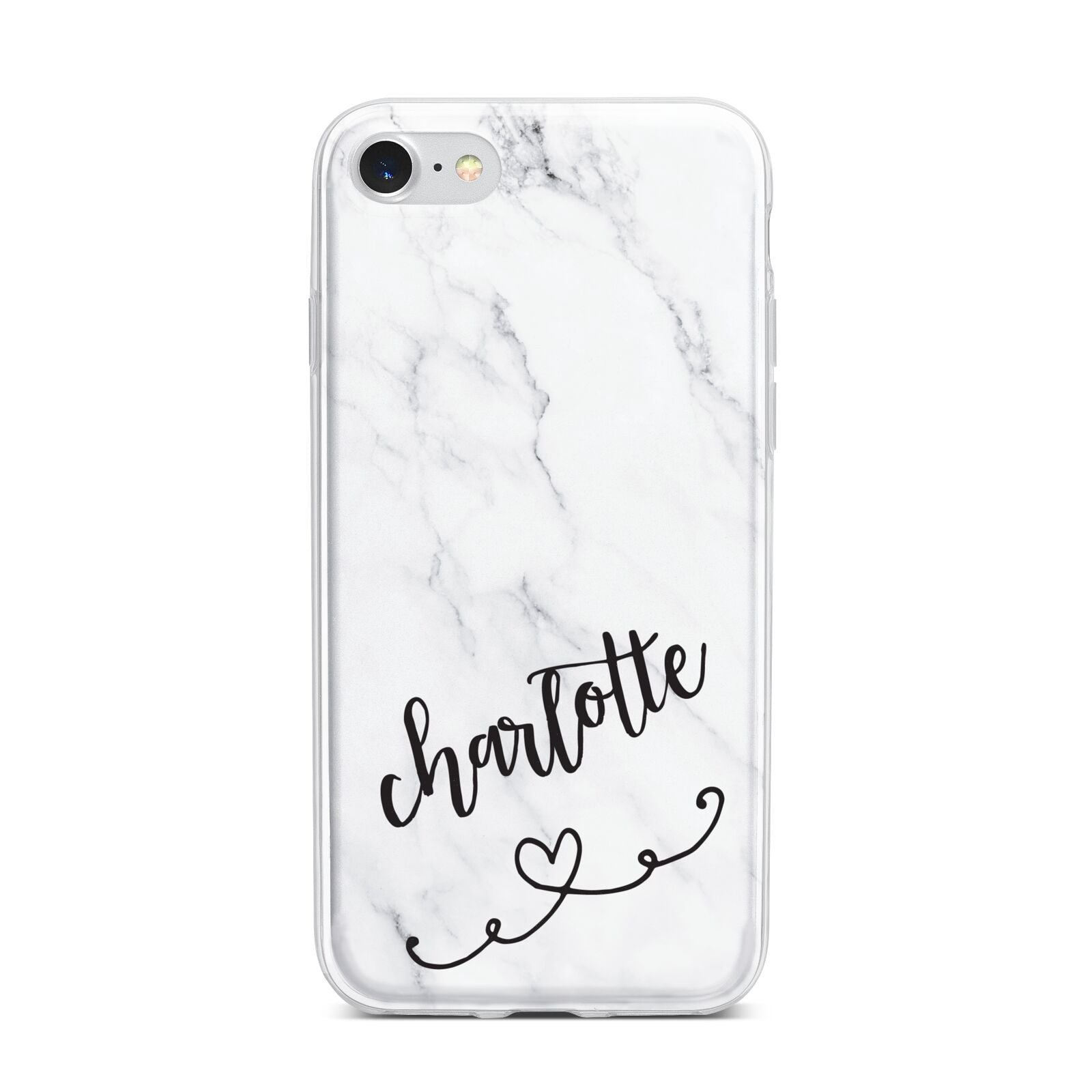 Grey Personalised Marble with Illustration Text iPhone 7 Bumper Case on Silver iPhone
