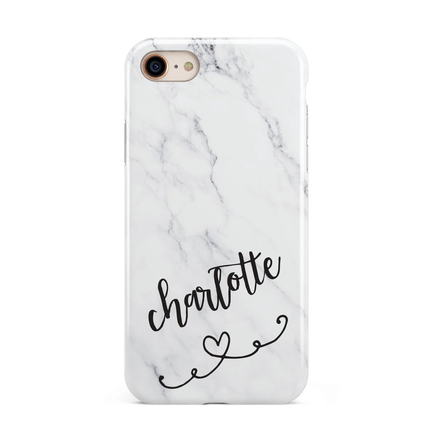 Grey Personalised Marble with Illustration Text iPhone 8 3D Tough Case on Gold Phone