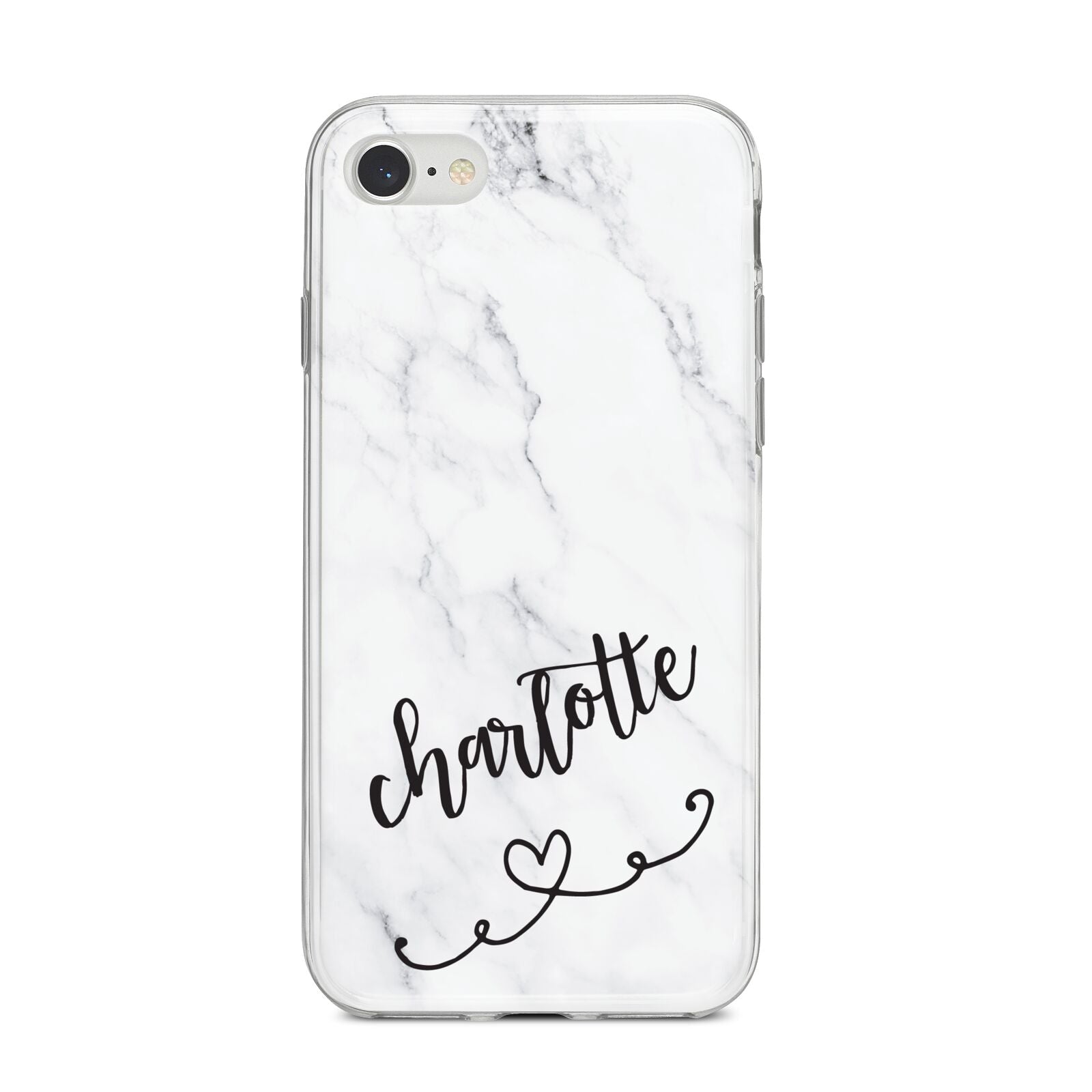 Grey Personalised Marble with Illustration Text iPhone 8 Bumper Case on Silver iPhone