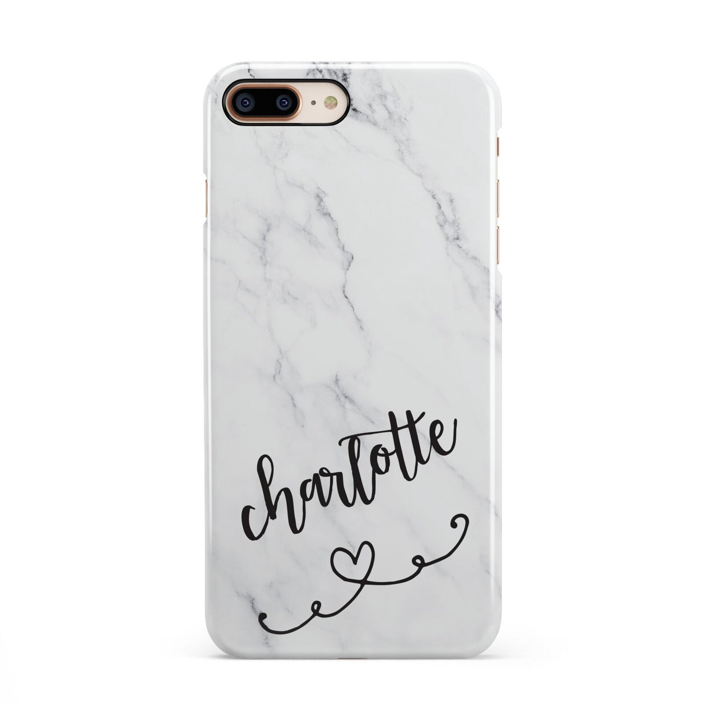 Grey Personalised Marble with Illustration Text iPhone 8 Plus 3D Snap Case on Gold Phone