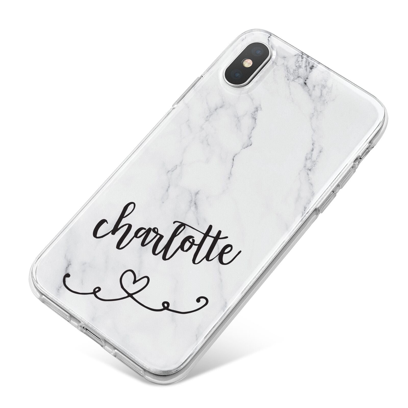Grey Personalised Marble with Illustration Text iPhone X Bumper Case on Silver iPhone