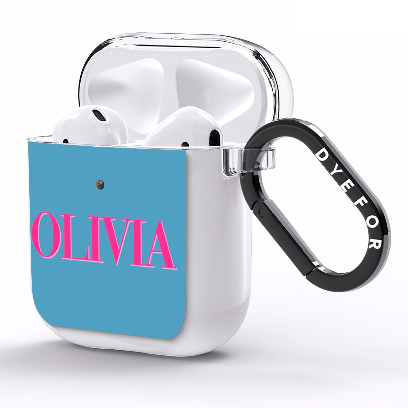 Grey Pink Personalised Name AirPods Clear Case Side Image