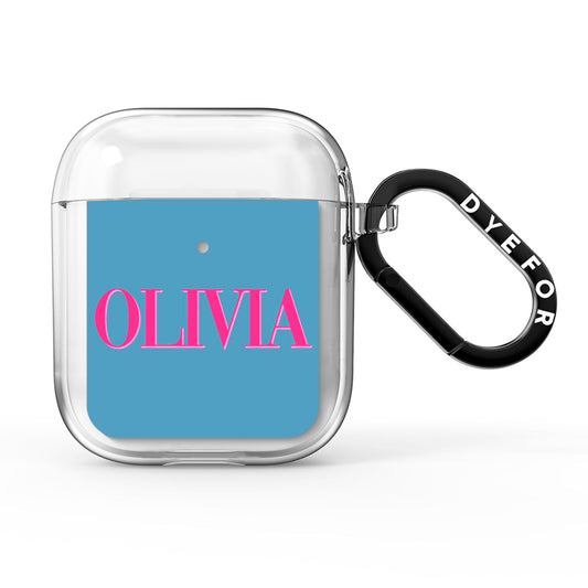 Grey Pink Personalised Name AirPods Clear Case