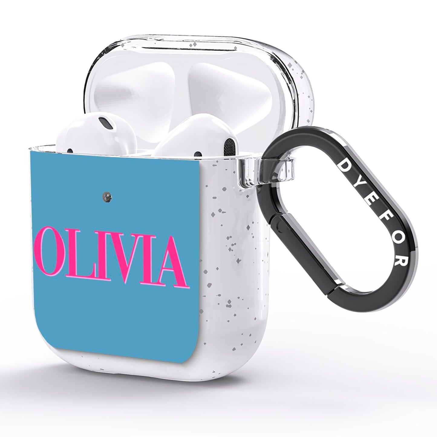 Grey Pink Personalised Name AirPods Glitter Case Side Image