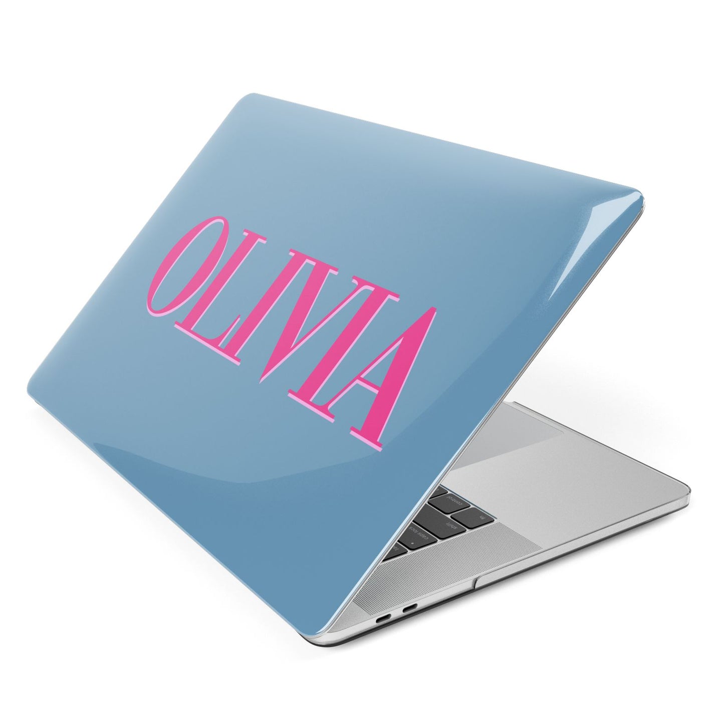 Grey Pink Personalised Name Apple MacBook Case Side View