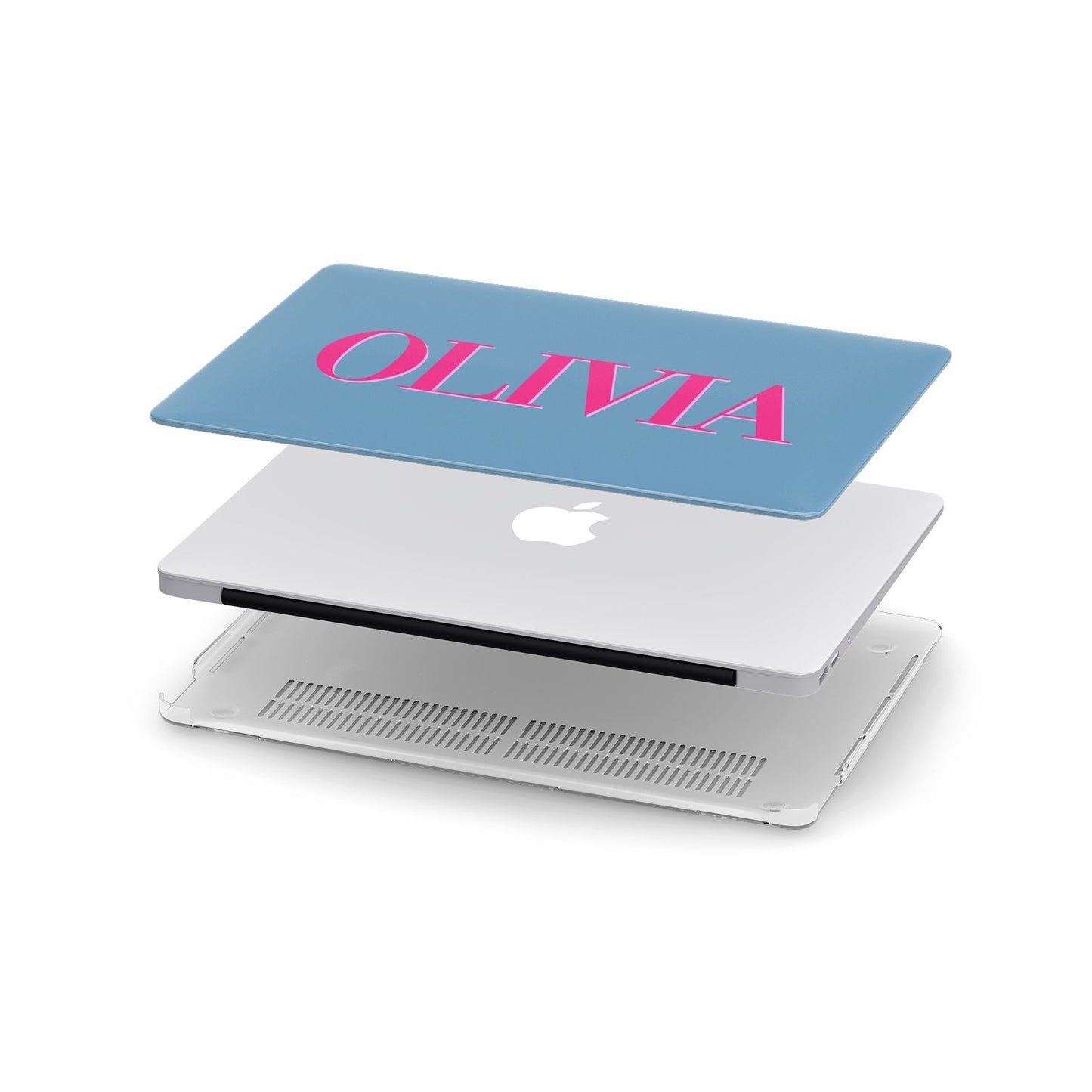 Grey Pink Personalised Name Apple MacBook Case in Detail