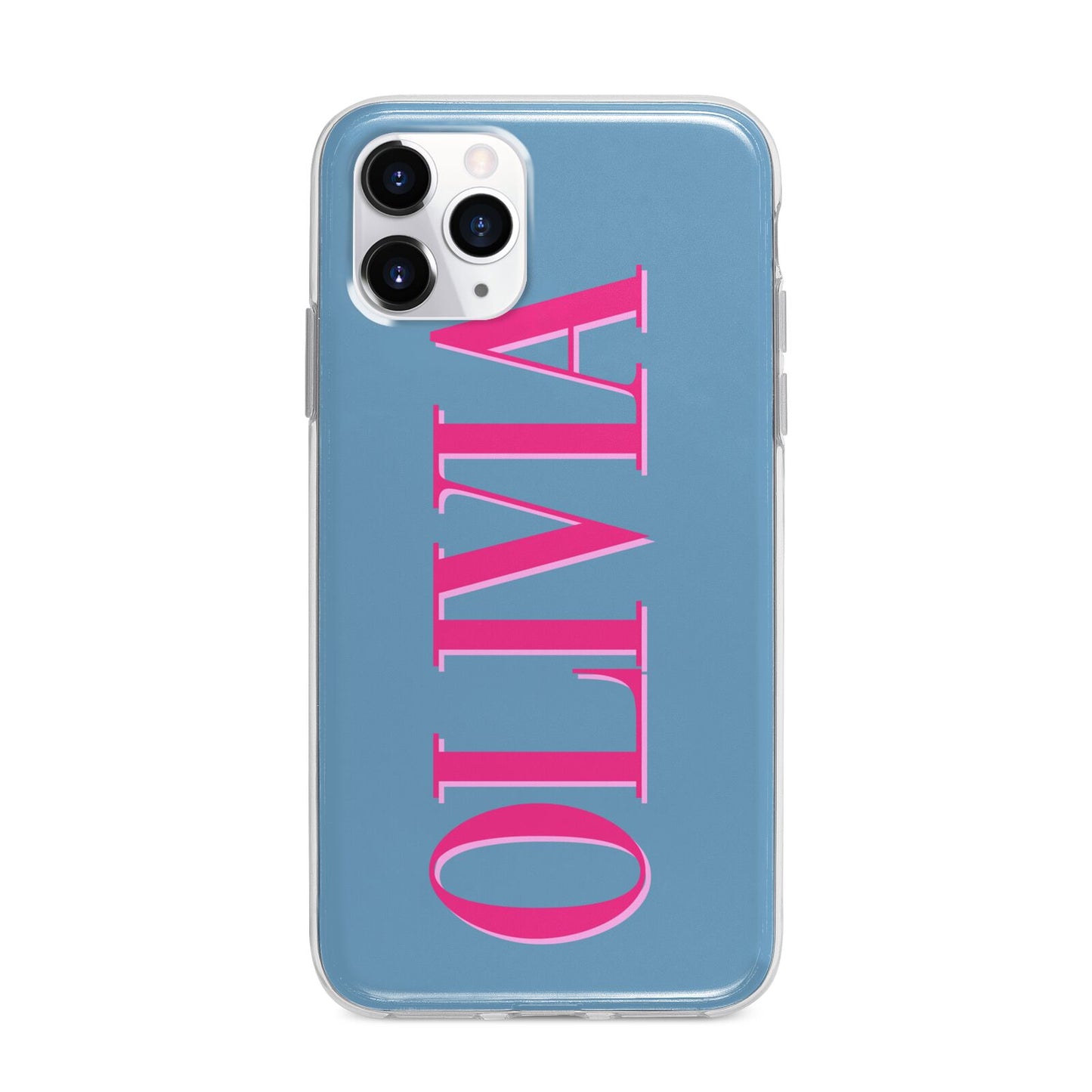 Grey Pink Personalised Name Apple iPhone 11 Pro Max in Silver with Bumper Case