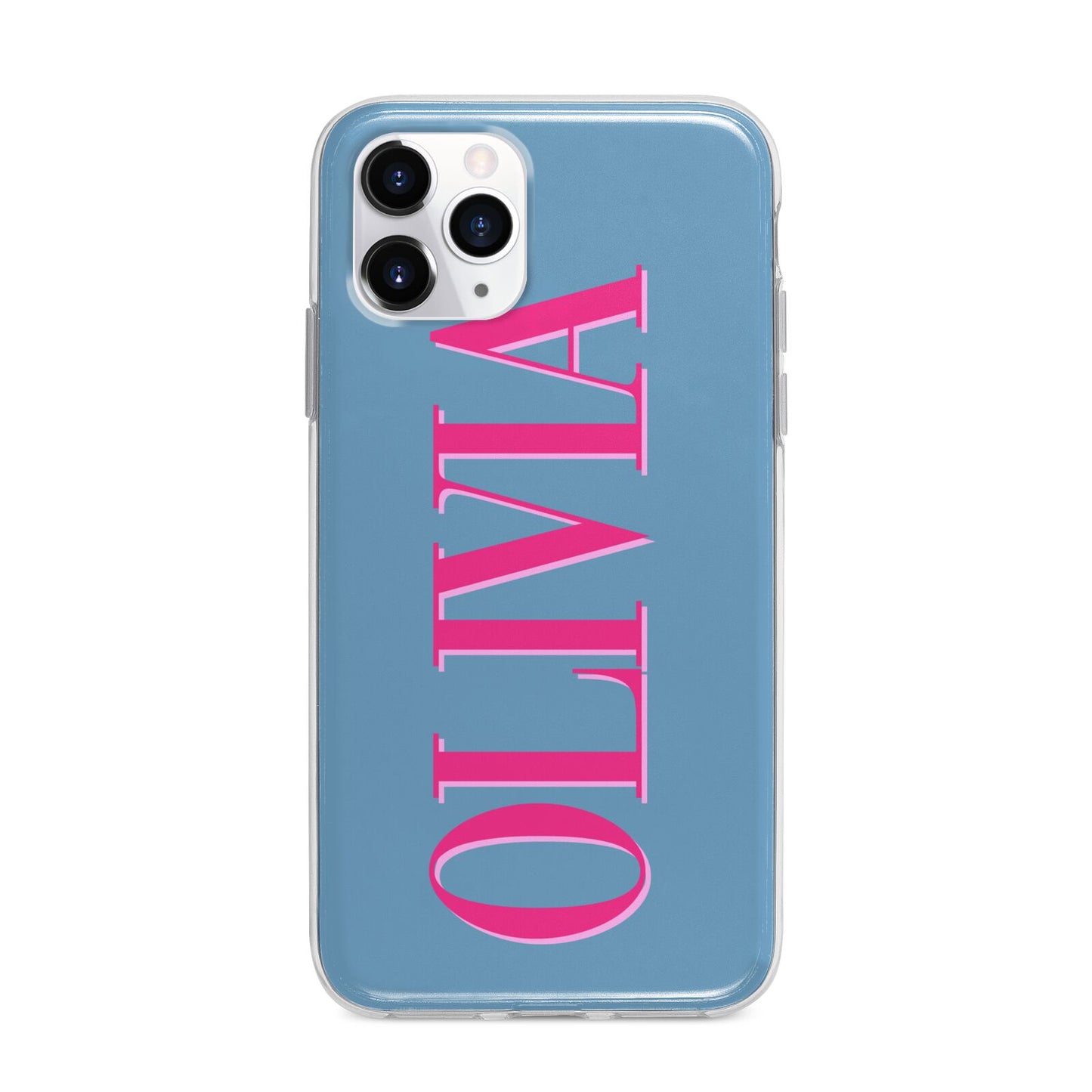 Grey Pink Personalised Name Apple iPhone 11 Pro in Silver with Bumper Case