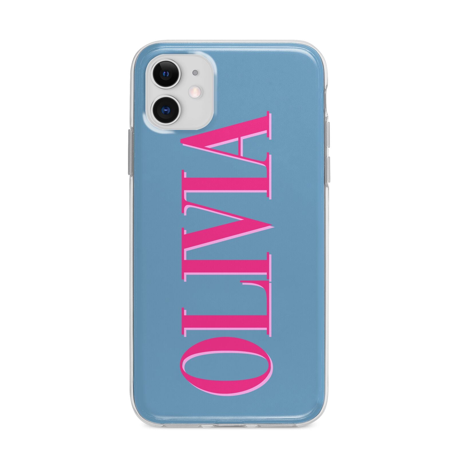 Grey Pink Personalised Name Apple iPhone 11 in White with Bumper Case