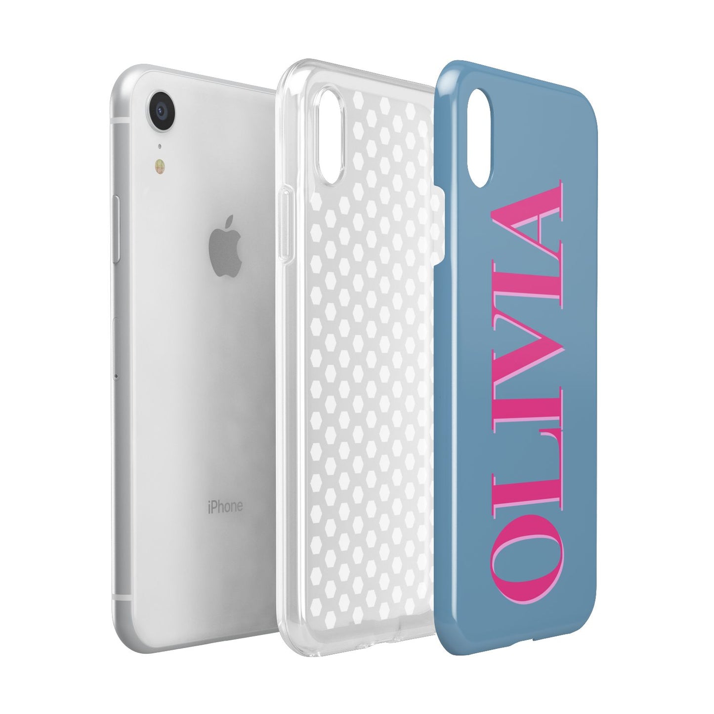 Grey Pink Personalised Name Apple iPhone XR White 3D Tough Case Expanded view