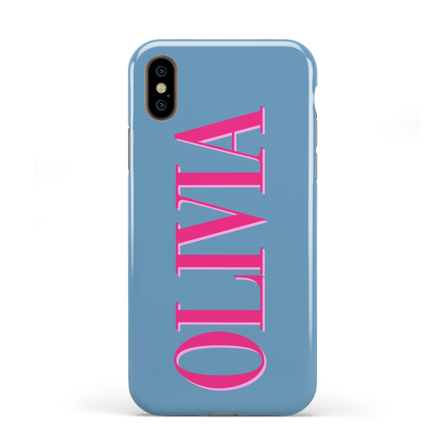 Grey Pink Personalised Name Apple iPhone XS 3D Tough