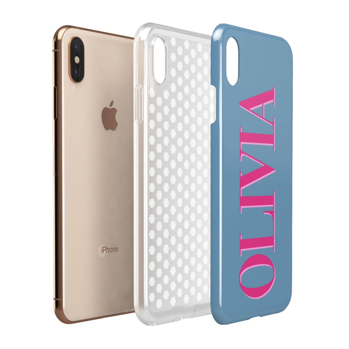 Grey Pink Personalised Name Apple iPhone Xs Max 3D Tough Case Expanded View