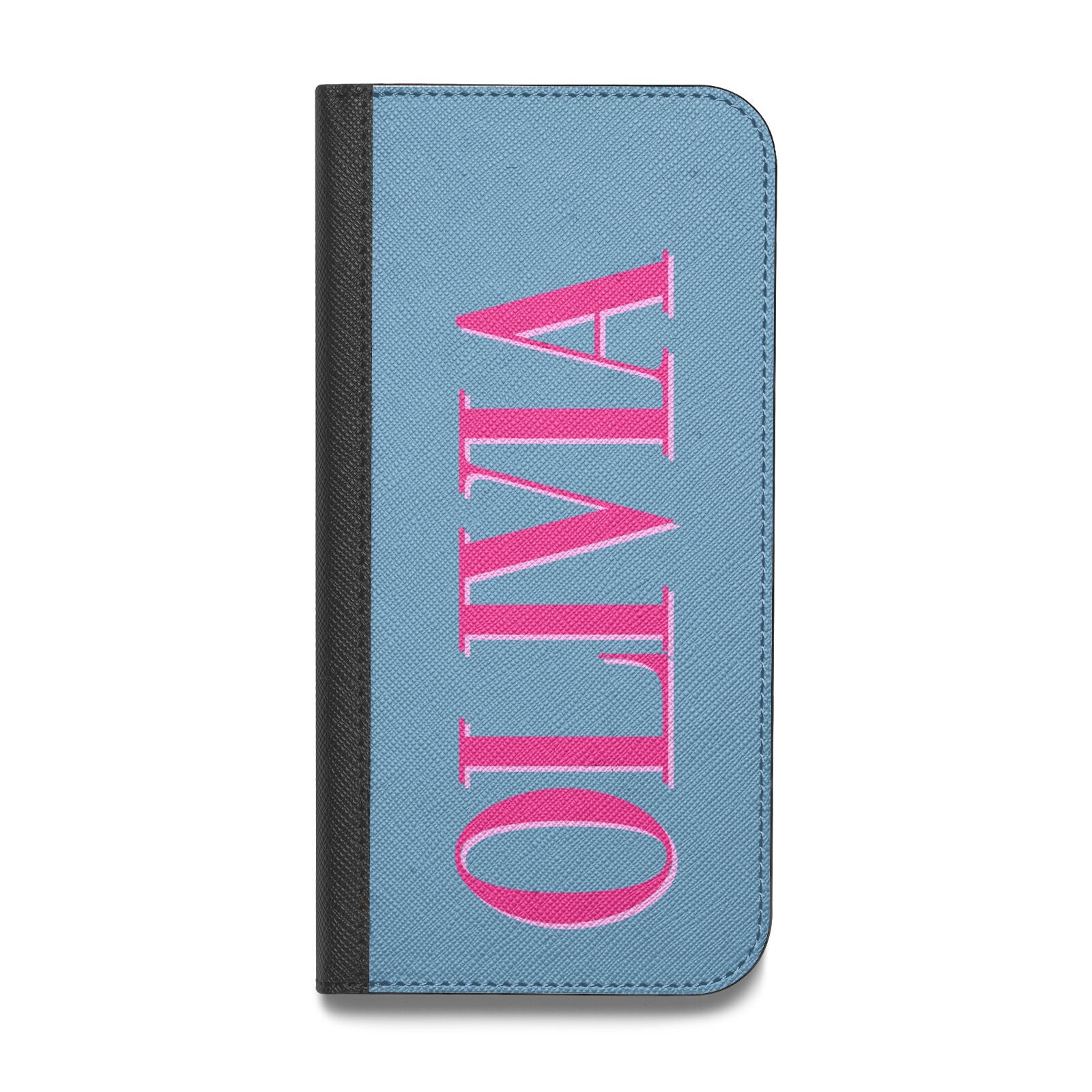 Grey Pink Personalised Name Vegan Leather Flip iPhone Case