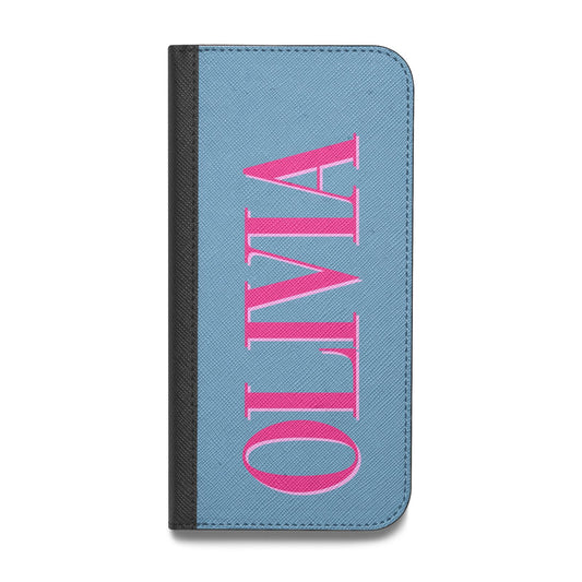 Grey Pink Personalised Name Vegan Leather Flip iPhone Case