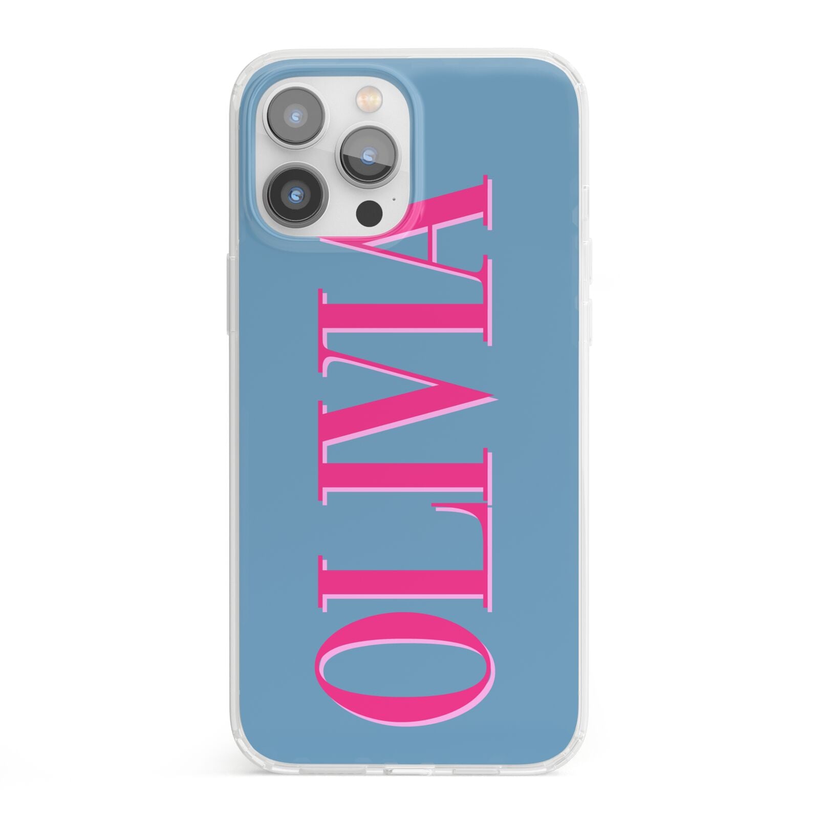 Grey Pink Personalised Name iPhone 13 Pro Max Clear Bumper Case