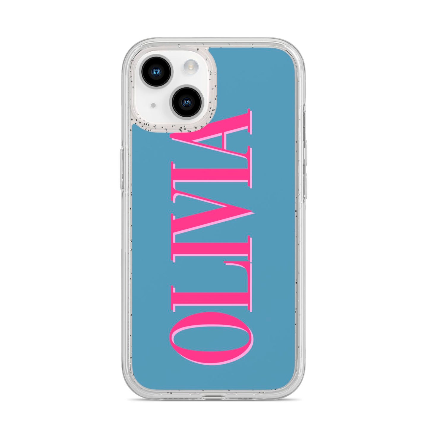 Grey Pink Personalised Name iPhone 14 Glitter Tough Case Starlight