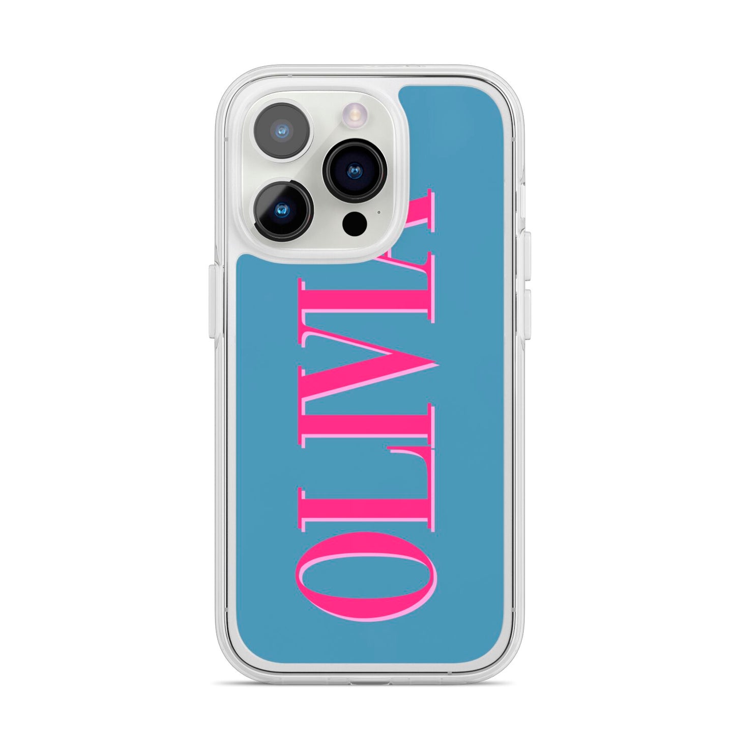 Grey Pink Personalised Name iPhone 14 Pro Clear Tough Case Silver