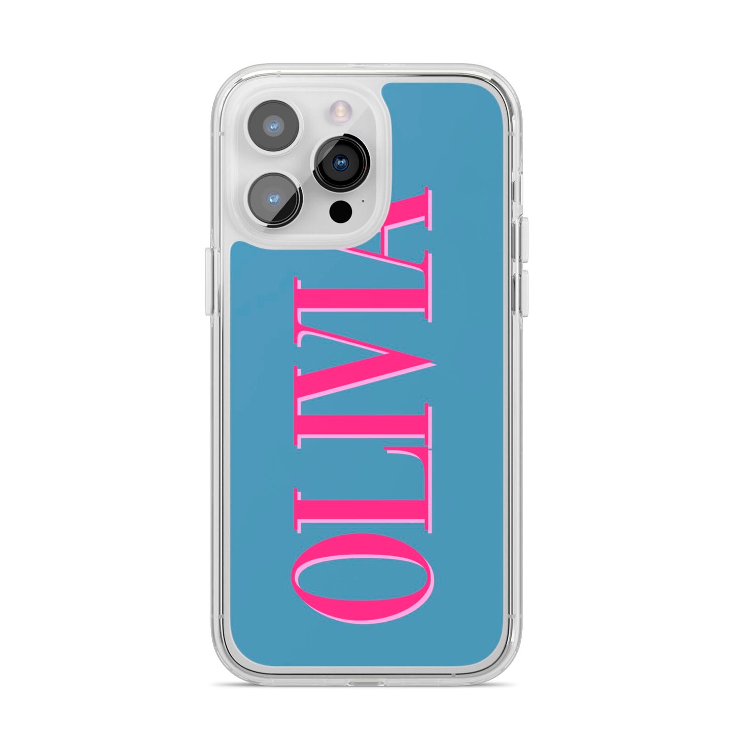 Grey Pink Personalised Name iPhone 14 Pro Max Clear Tough Case Silver