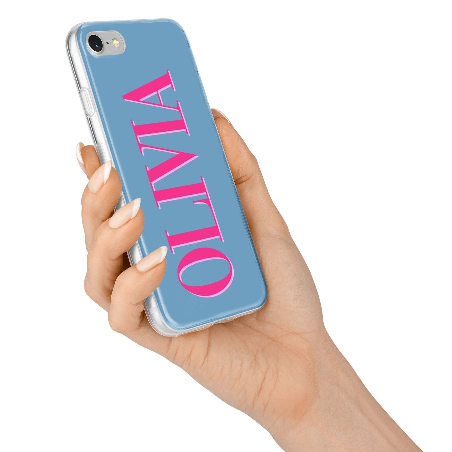 Grey Pink Personalised Name iPhone 7 Bumper Case on Silver iPhone Alternative Image