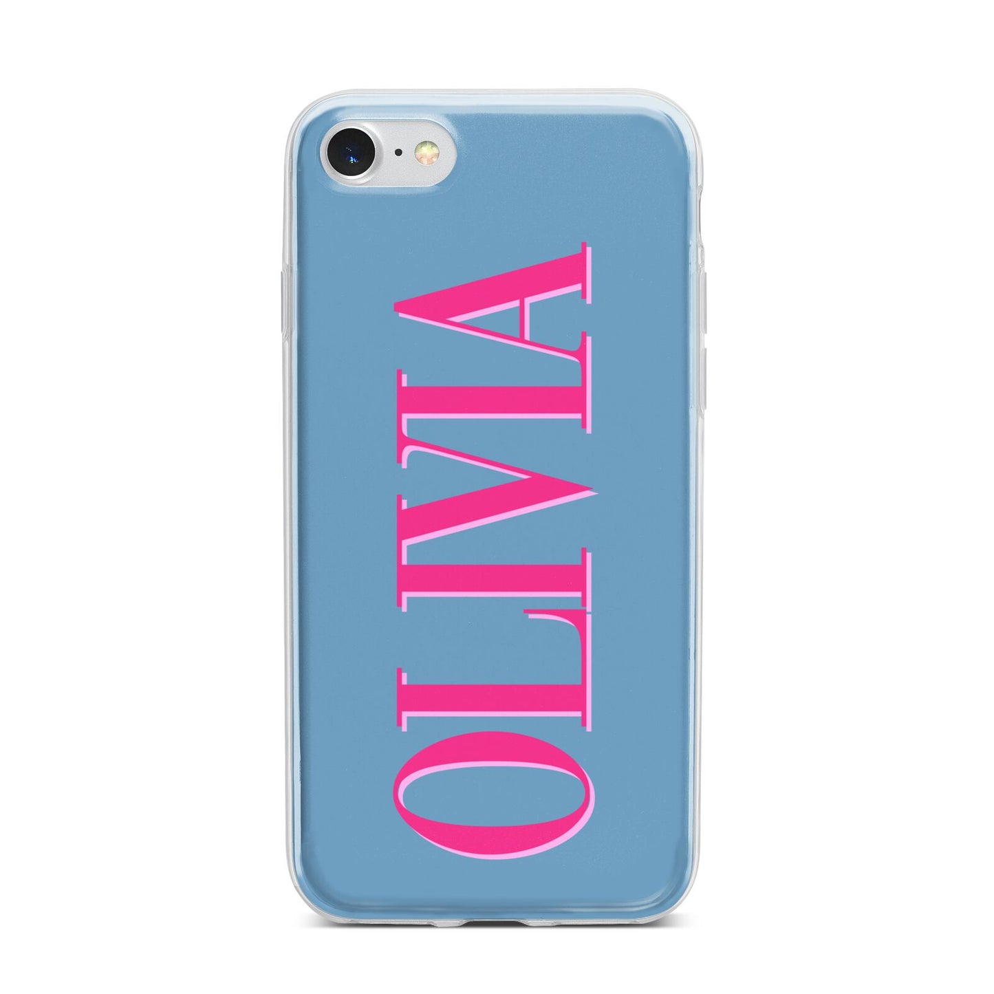 Grey Pink Personalised Name iPhone 7 Bumper Case on Silver iPhone