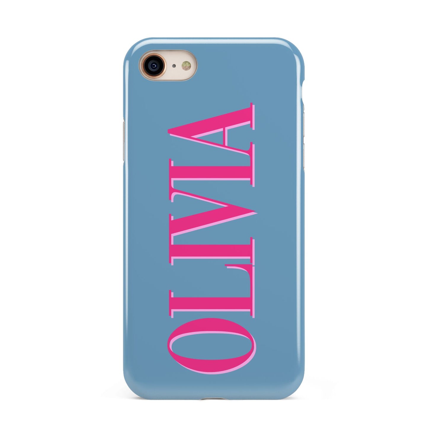 Grey Pink Personalised Name iPhone 8 3D Tough Case on Gold Phone