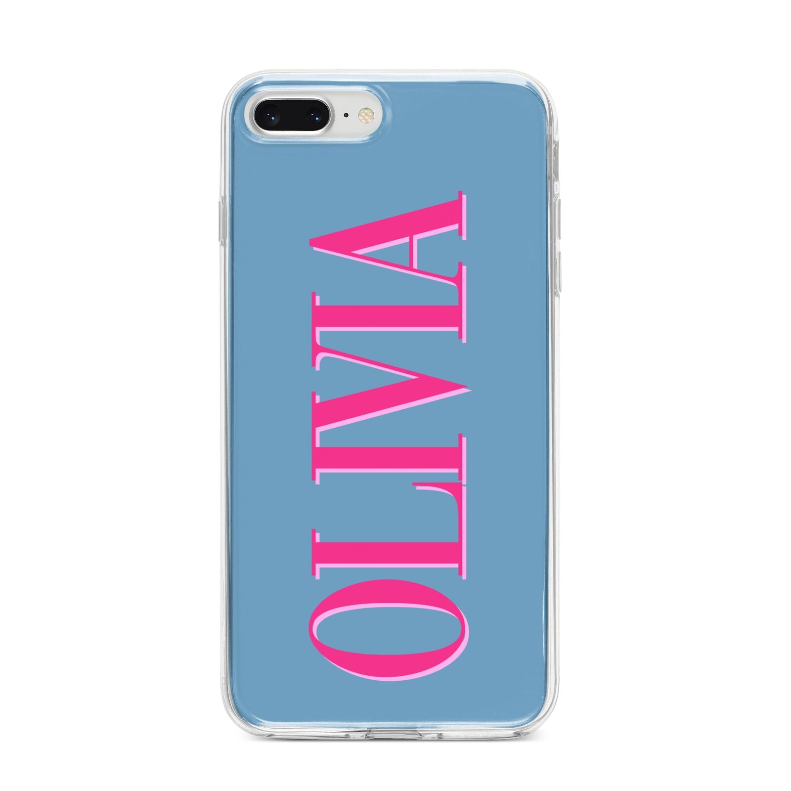 Grey Pink Personalised Name iPhone 8 Plus Bumper Case on Silver iPhone