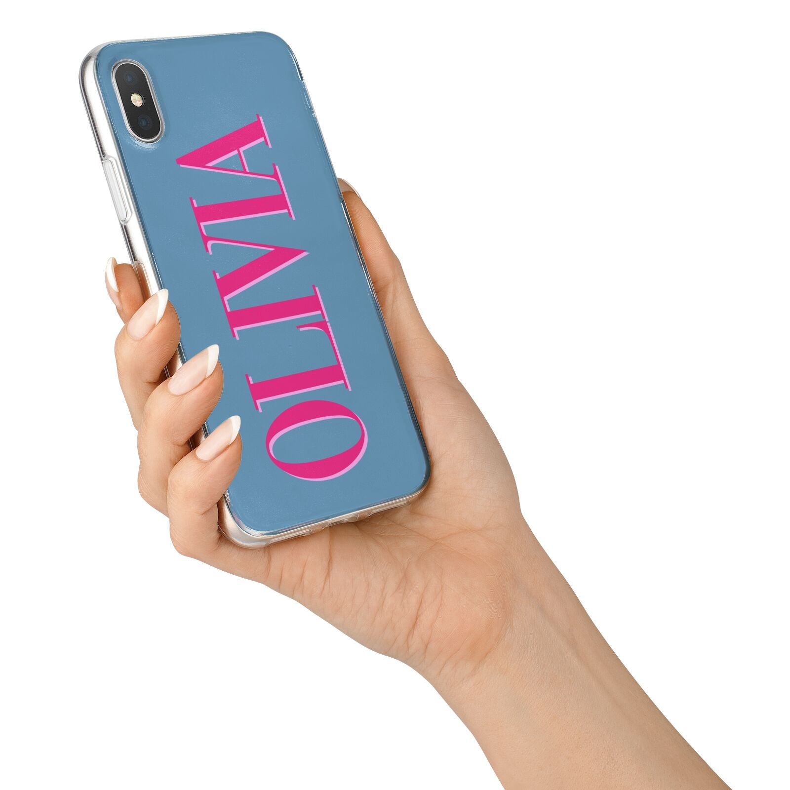 Grey Pink Personalised Name iPhone X Bumper Case on Silver iPhone Alternative Image 2