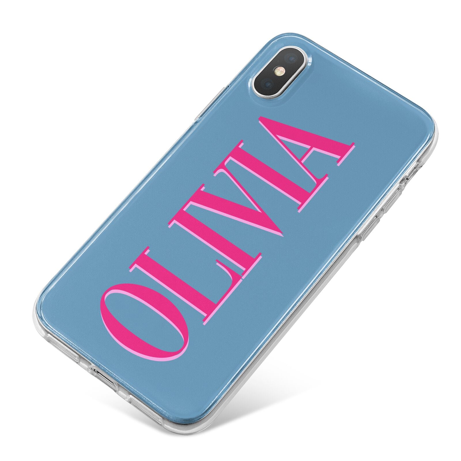 Grey Pink Personalised Name iPhone X Bumper Case on Silver iPhone