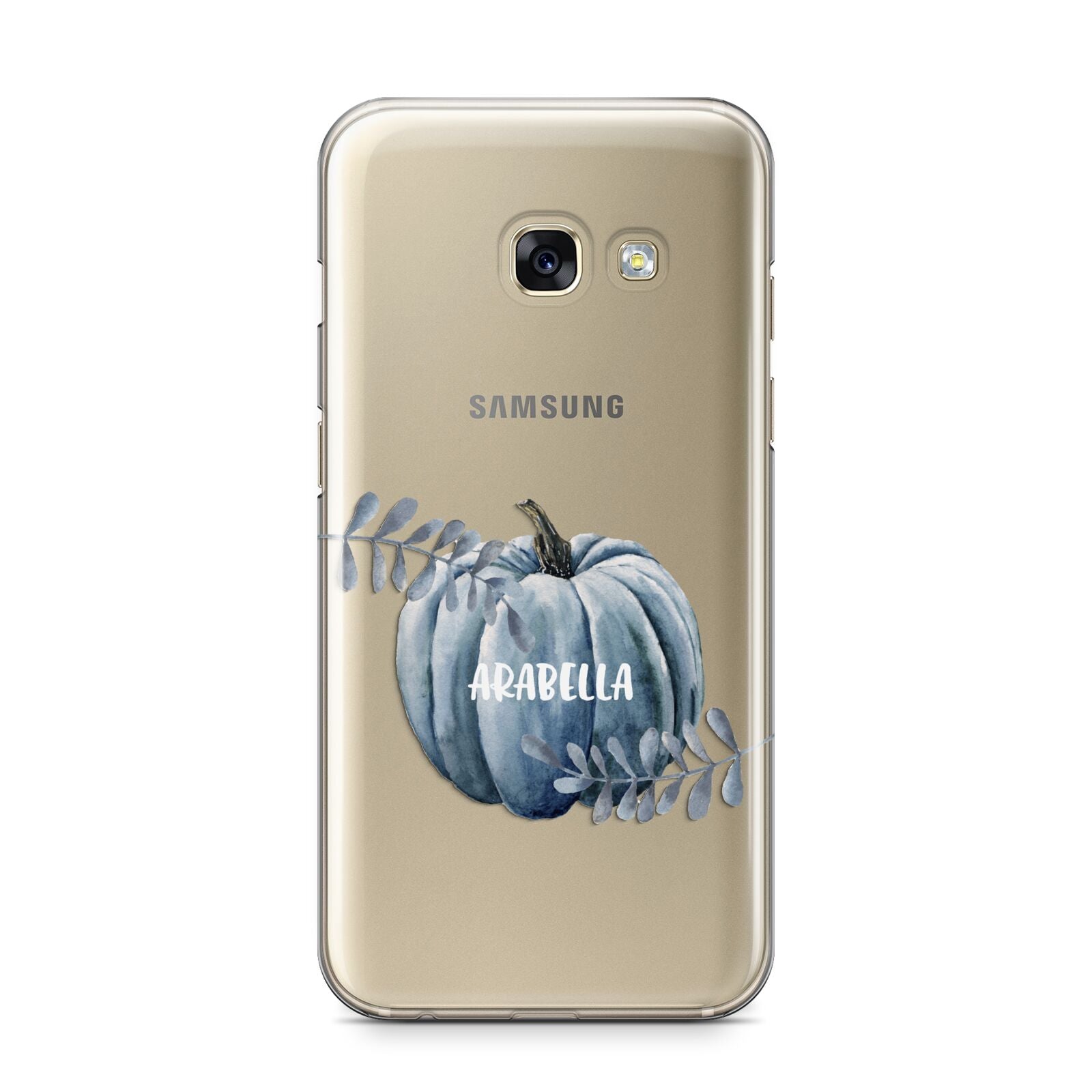 Grey Pumpkin Samsung Galaxy A3 2017 Case on gold phone