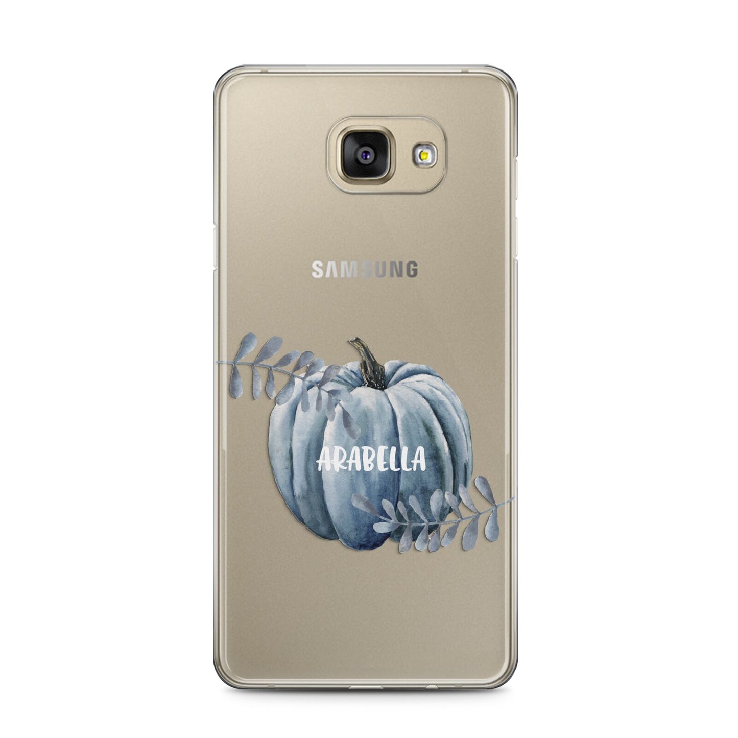 Grey Pumpkin Samsung Galaxy A5 2016 Case on gold phone