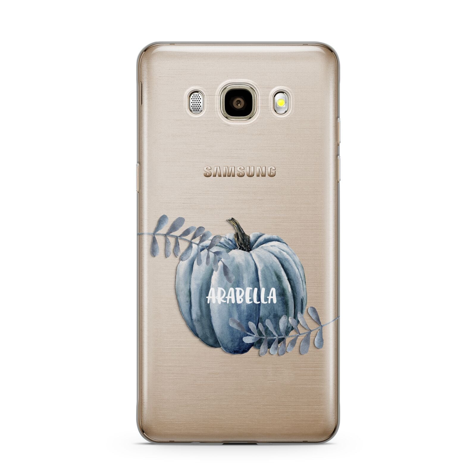 Grey Pumpkin Samsung Galaxy J7 2016 Case on gold phone