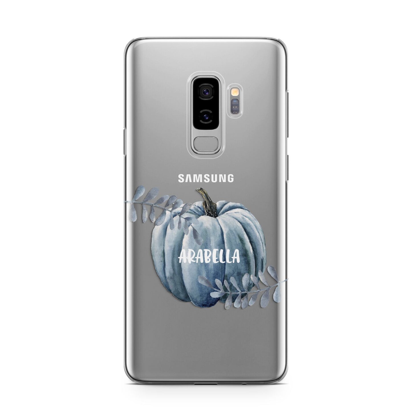 Grey Pumpkin Samsung Galaxy S9 Plus Case on Silver phone