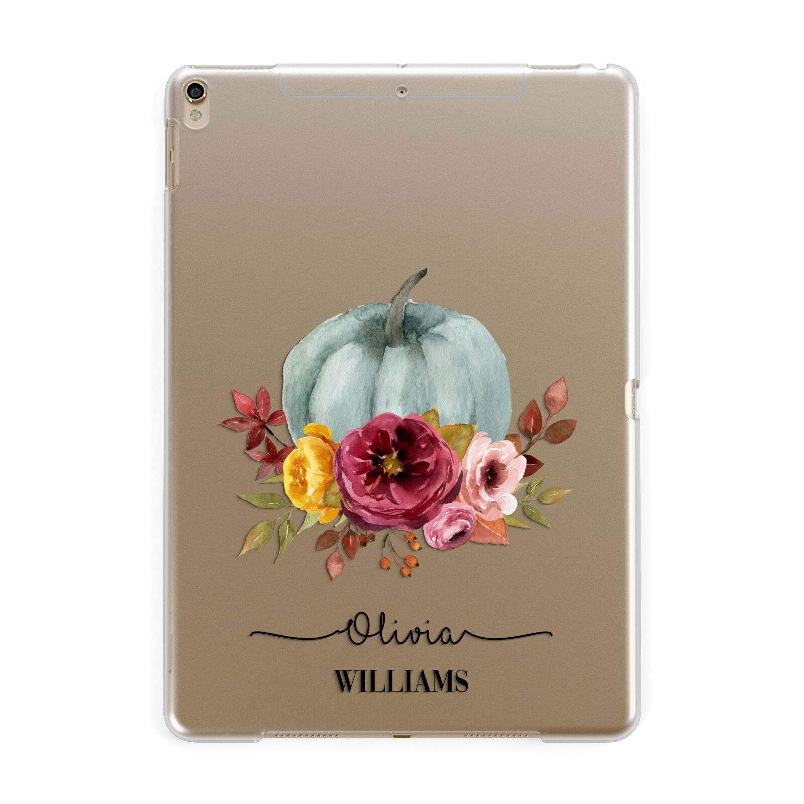 Grey Watercolour Pumpkins with Text Apple iPad Gold Case