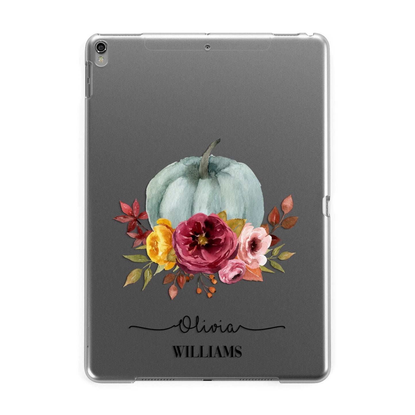 Grey Watercolour Pumpkins with Text Apple iPad Grey Case