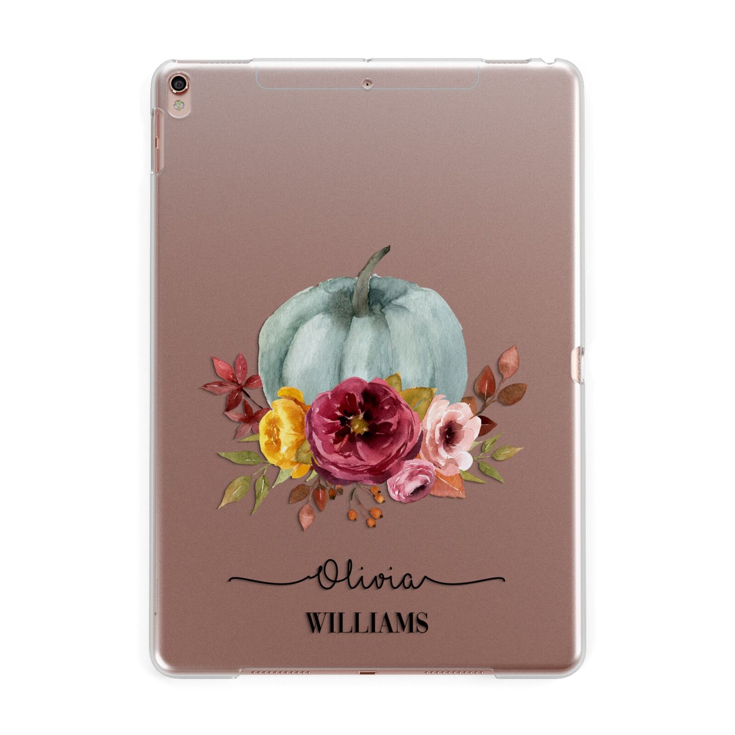 Grey Watercolour Pumpkins with Text Apple iPad Rose Gold Case