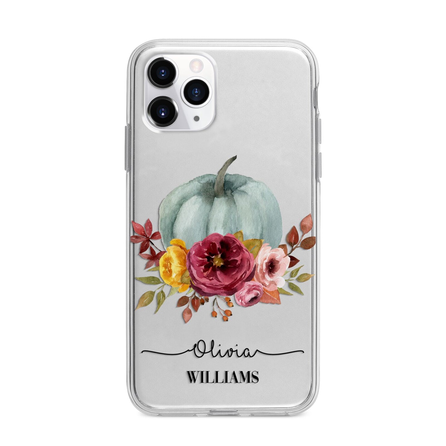 Grey Watercolour Pumpkins with Text Apple iPhone 11 Pro Max in Silver with Bumper Case