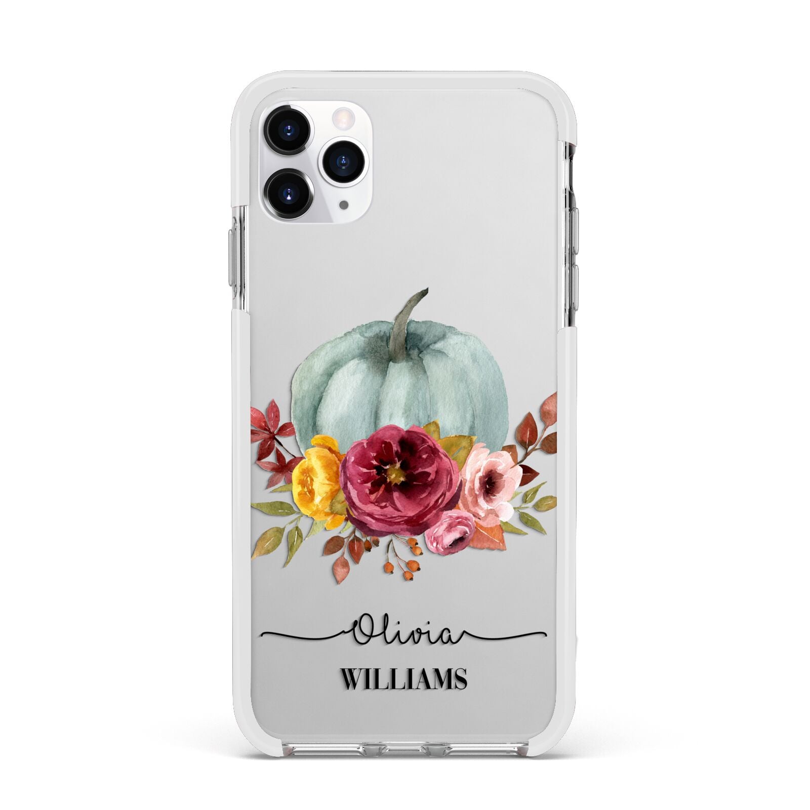 Grey Watercolour Pumpkins with Text Apple iPhone 11 Pro Max in Silver with White Impact Case