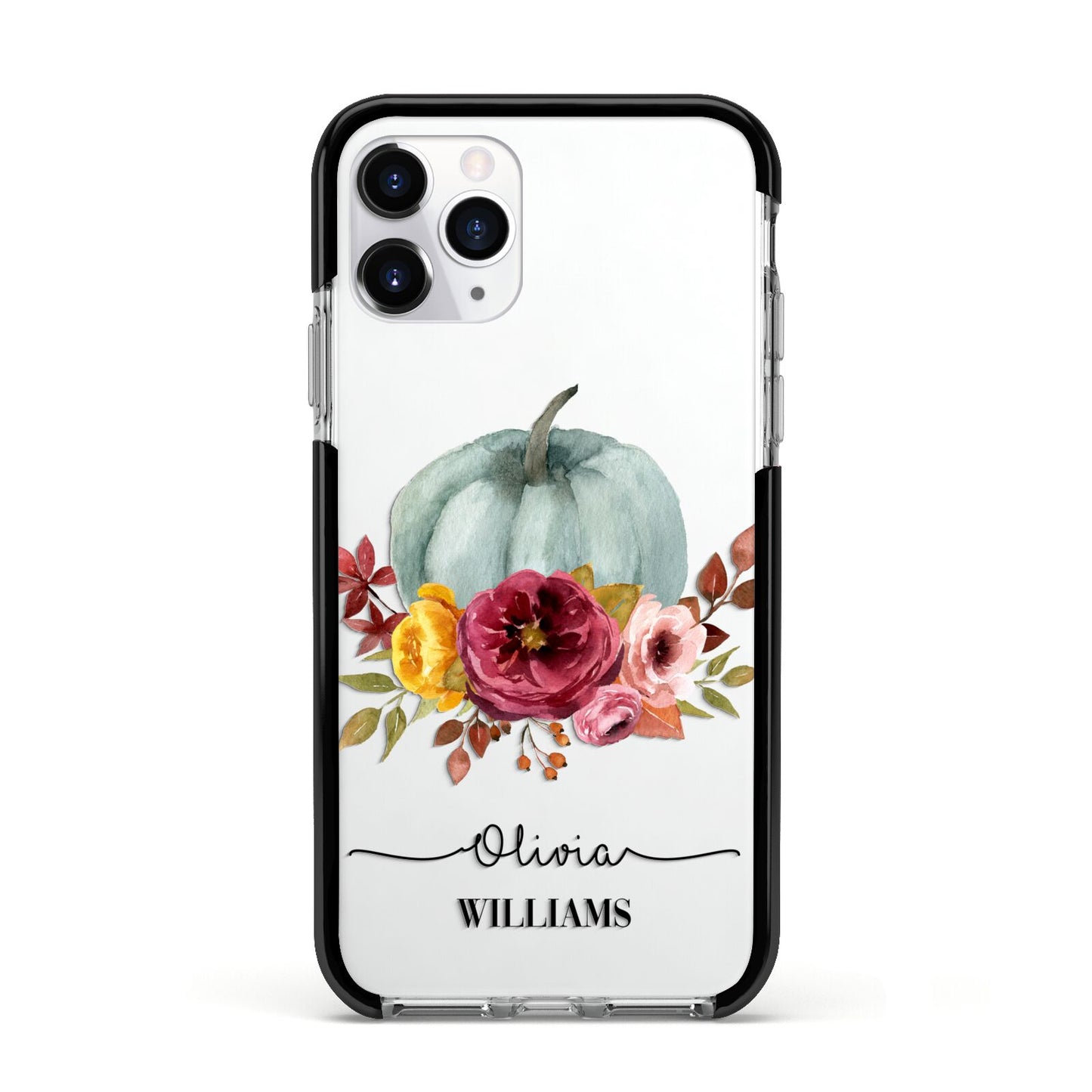 Grey Watercolour Pumpkins with Text Apple iPhone 11 Pro in Silver with Black Impact Case